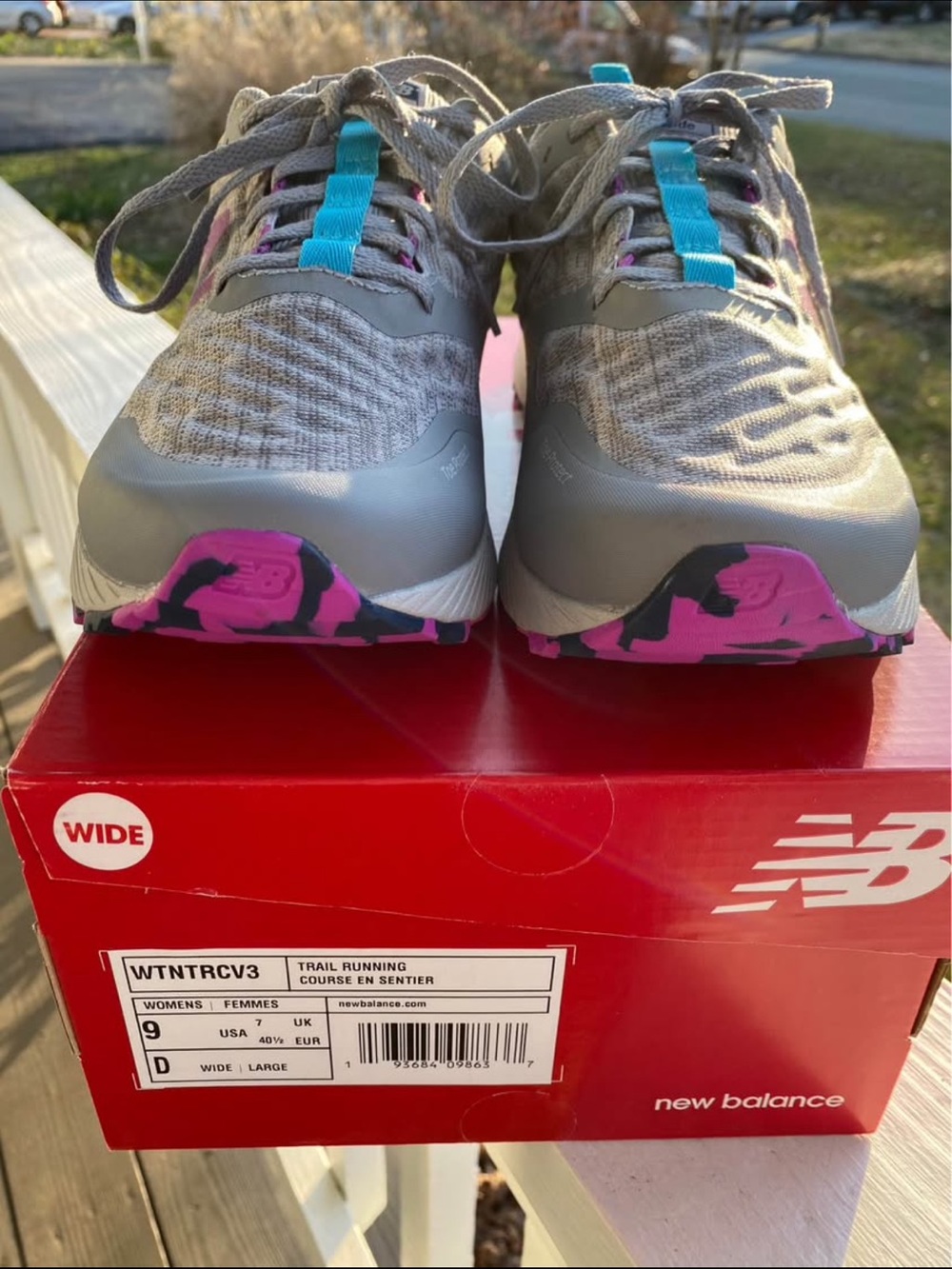 New Balance Women's Gray Trail Runners with Pink and Teal Accents